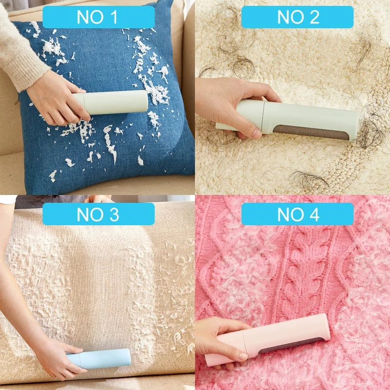 2-in-1 Reusable Pet Hair Remover Brush and Lint Roller for Effective Fur and Dust Removal from Clothes - Self-Cleaning and Portable